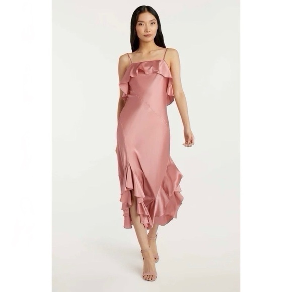 Cinq A Sept Elly Charmeuse Ruffle Midi Dress 0 - Picture 1 of 10